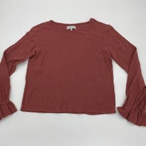 MADEWELL Shirt Smocked Bell-Sleeve Top Size M Autumn Berry Crepe Pullover Top